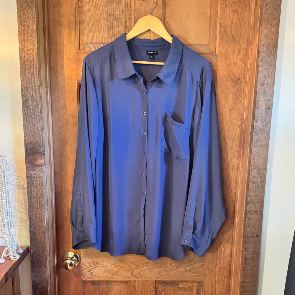 Torrid Semi-Sheer Long-Sleeve Full Button Blouse - Size 4X